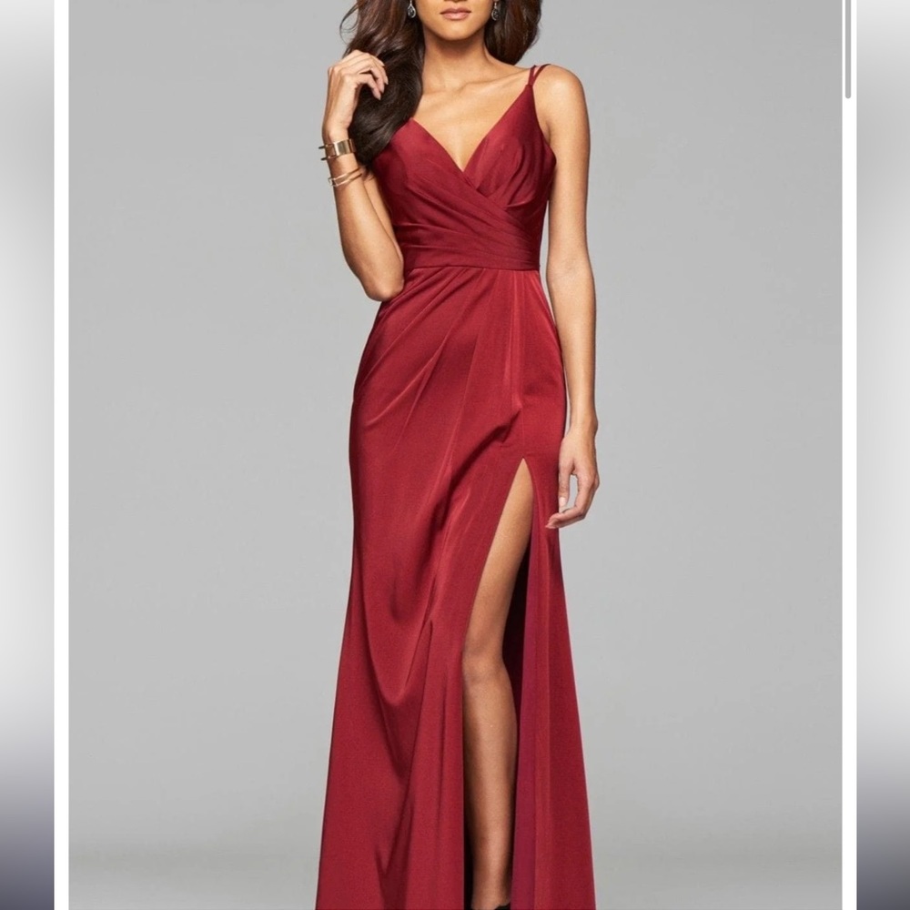 Fabian’s V Neck Long Dress With Wrap Front And Leg Slit